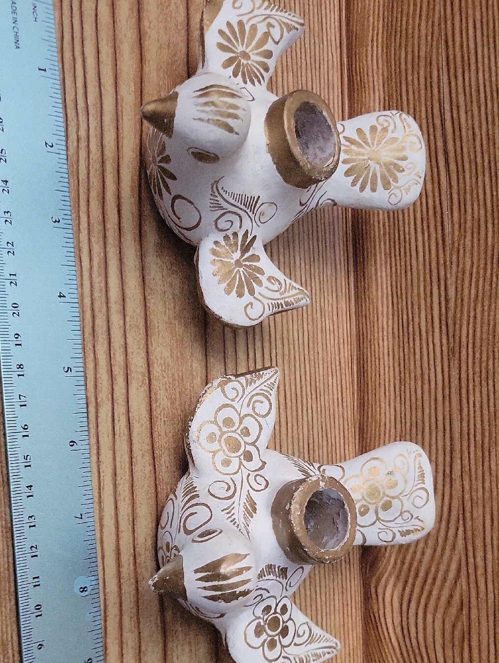 White & Gold Decorative Bird Candle Holders - Pair